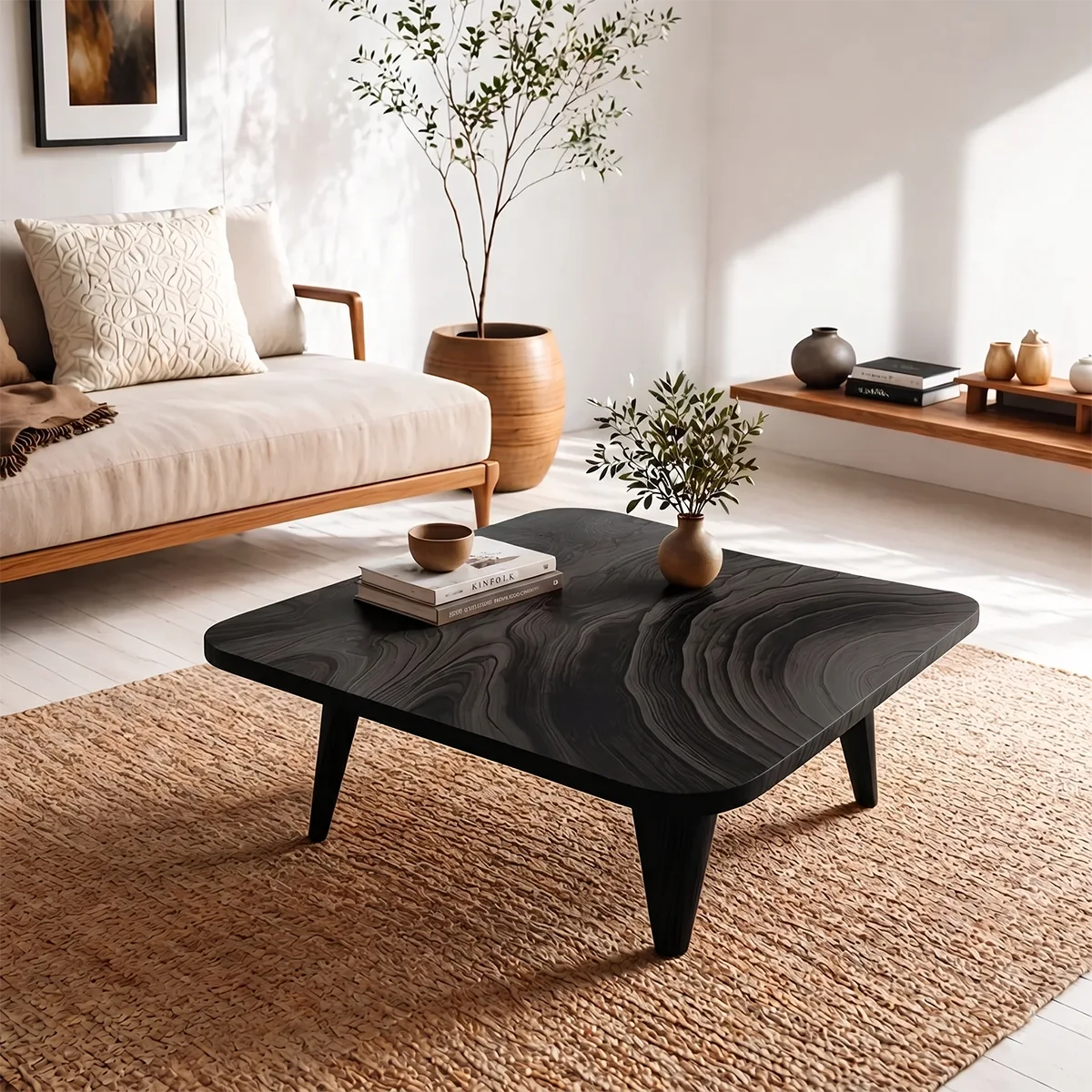Mid Century Modern Solid Wood Square Coffee Table