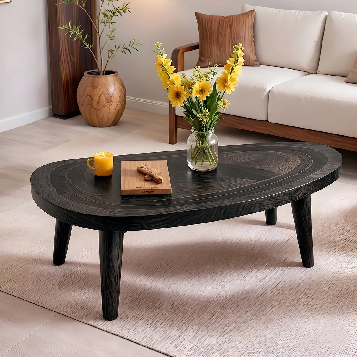 Mid Century Modern Solid Wood Organic Pebble Coffee Table