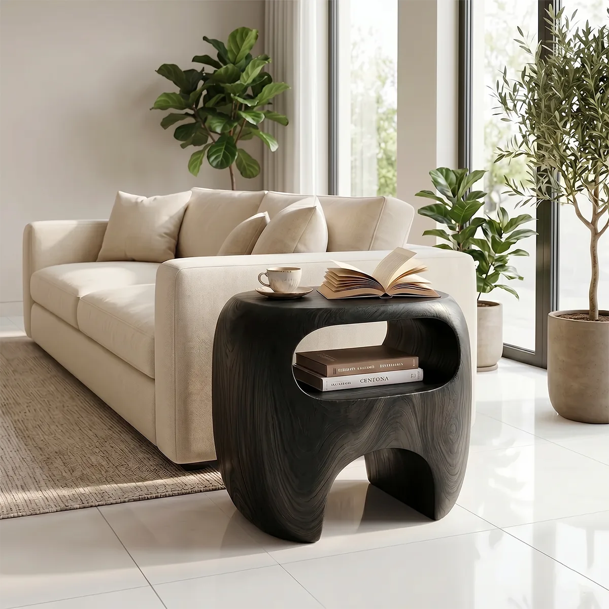 Handcrafted Solid Wood End Table with Open Shelf-Organic Side Table for Living Room TH003-8647