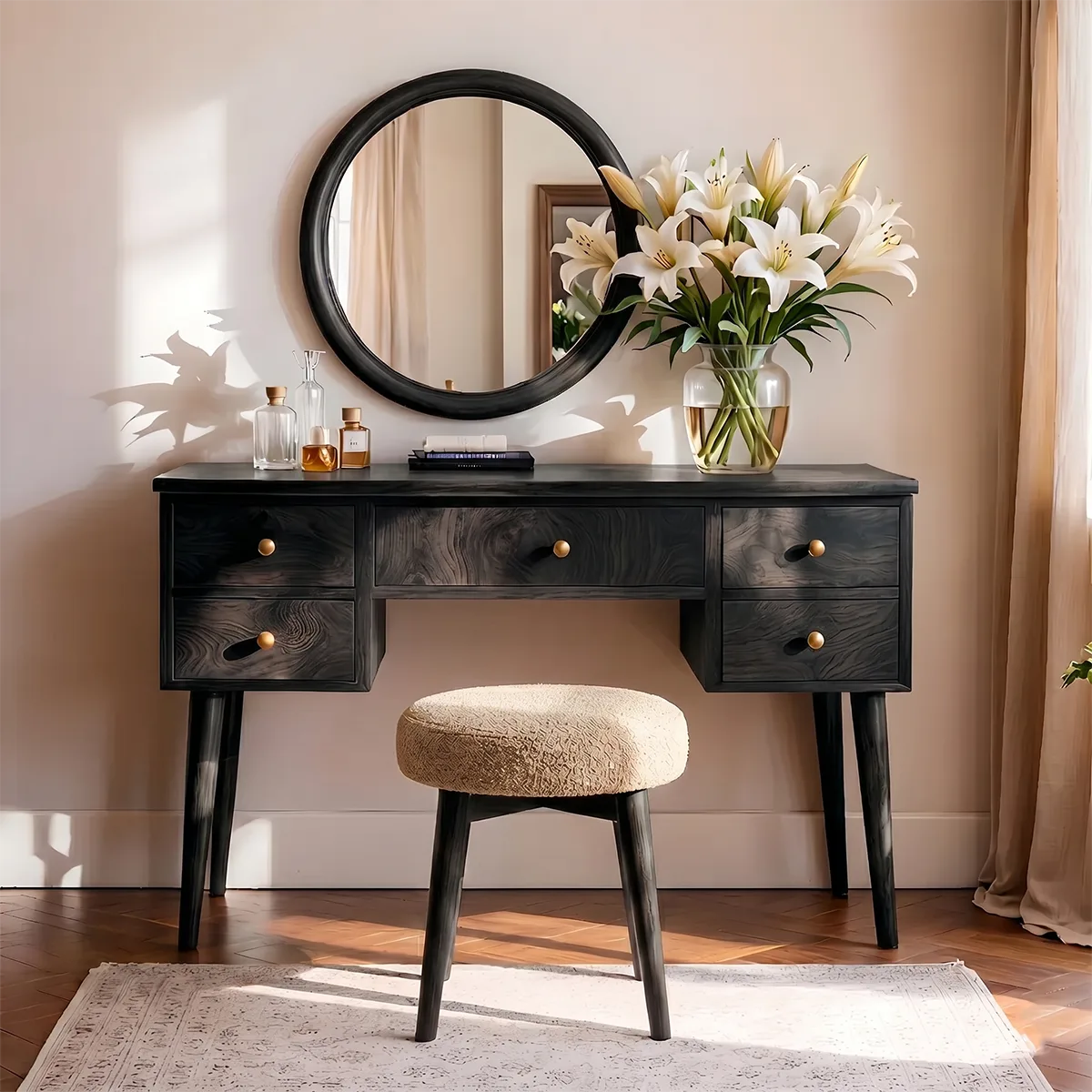 Mid Century Solid Wood Makeup Vanity Desk