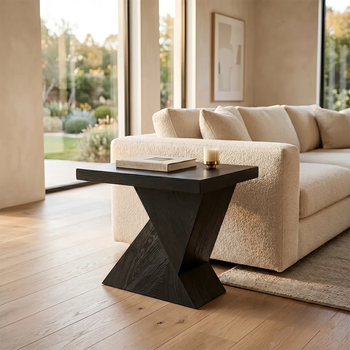 Modern Solid Wood End Table | Geometric Side Table for Living Room & Bedroom TH003-8610