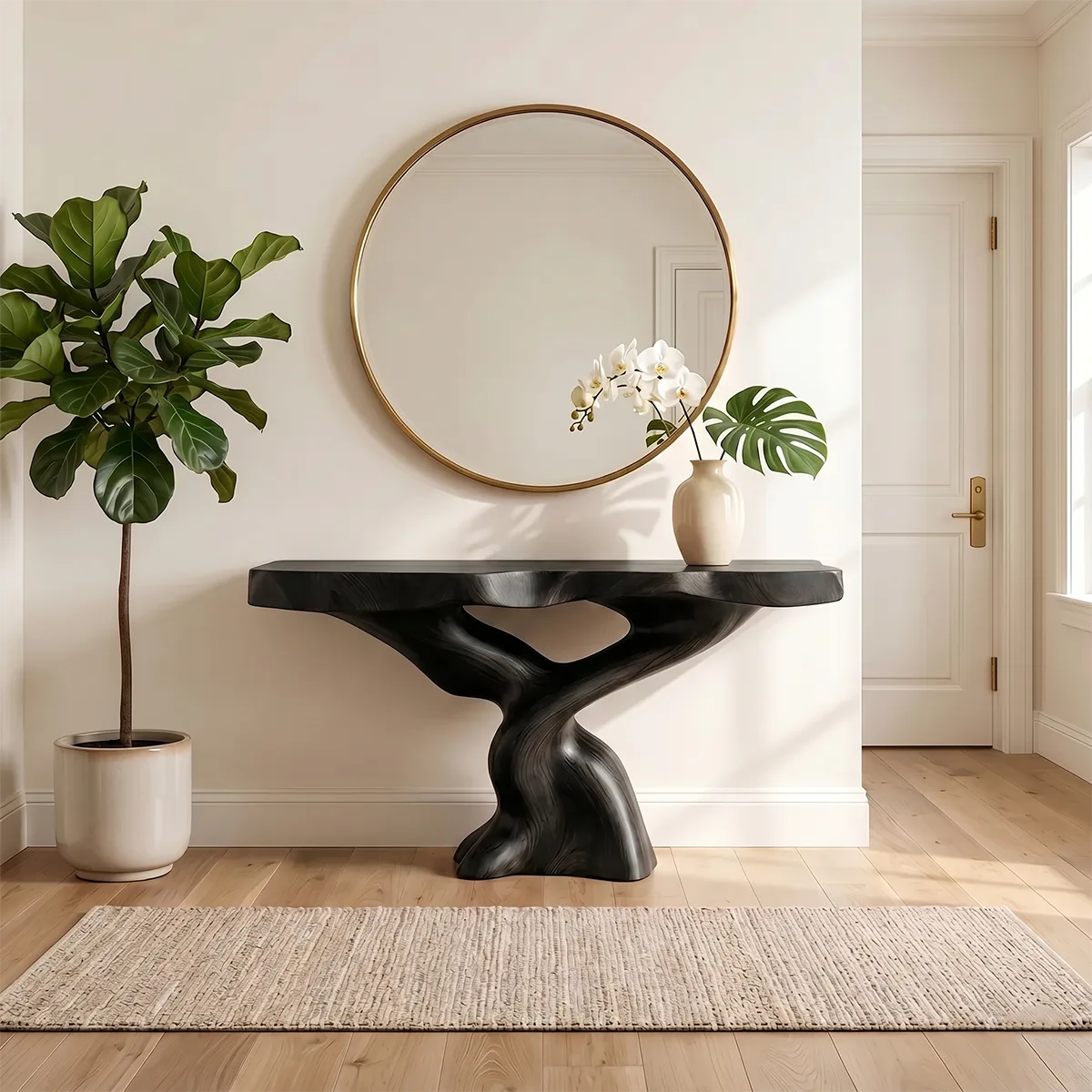 Handcrafted Solid Wood Console Table – Artistic Entryway Table