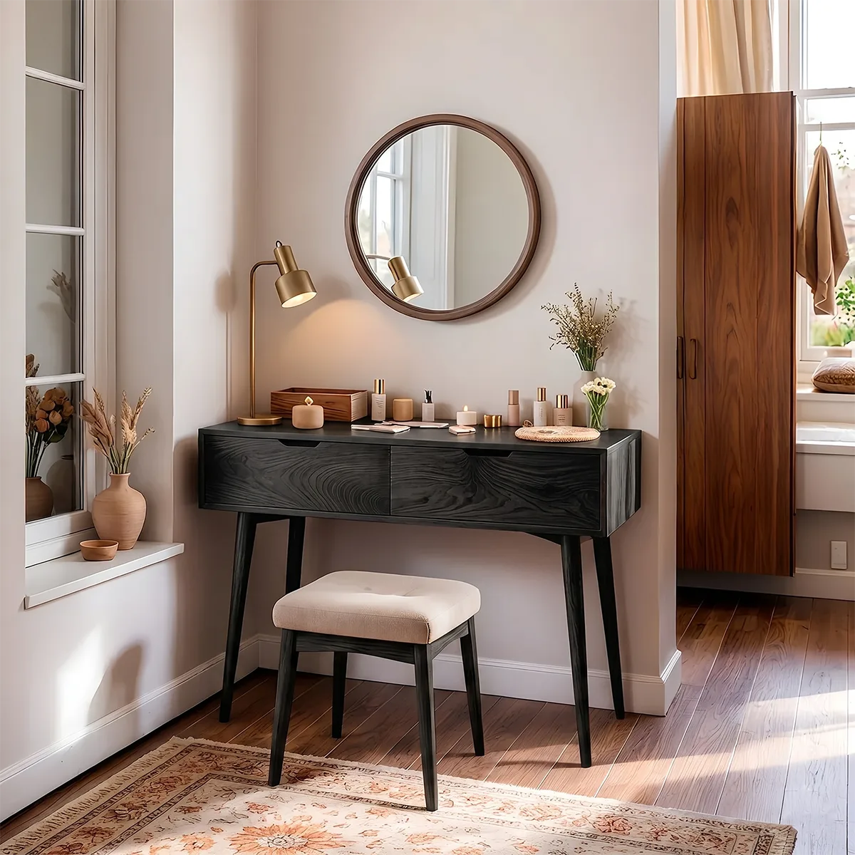 Minimalist Solid Wood Vanity Table with Drawers