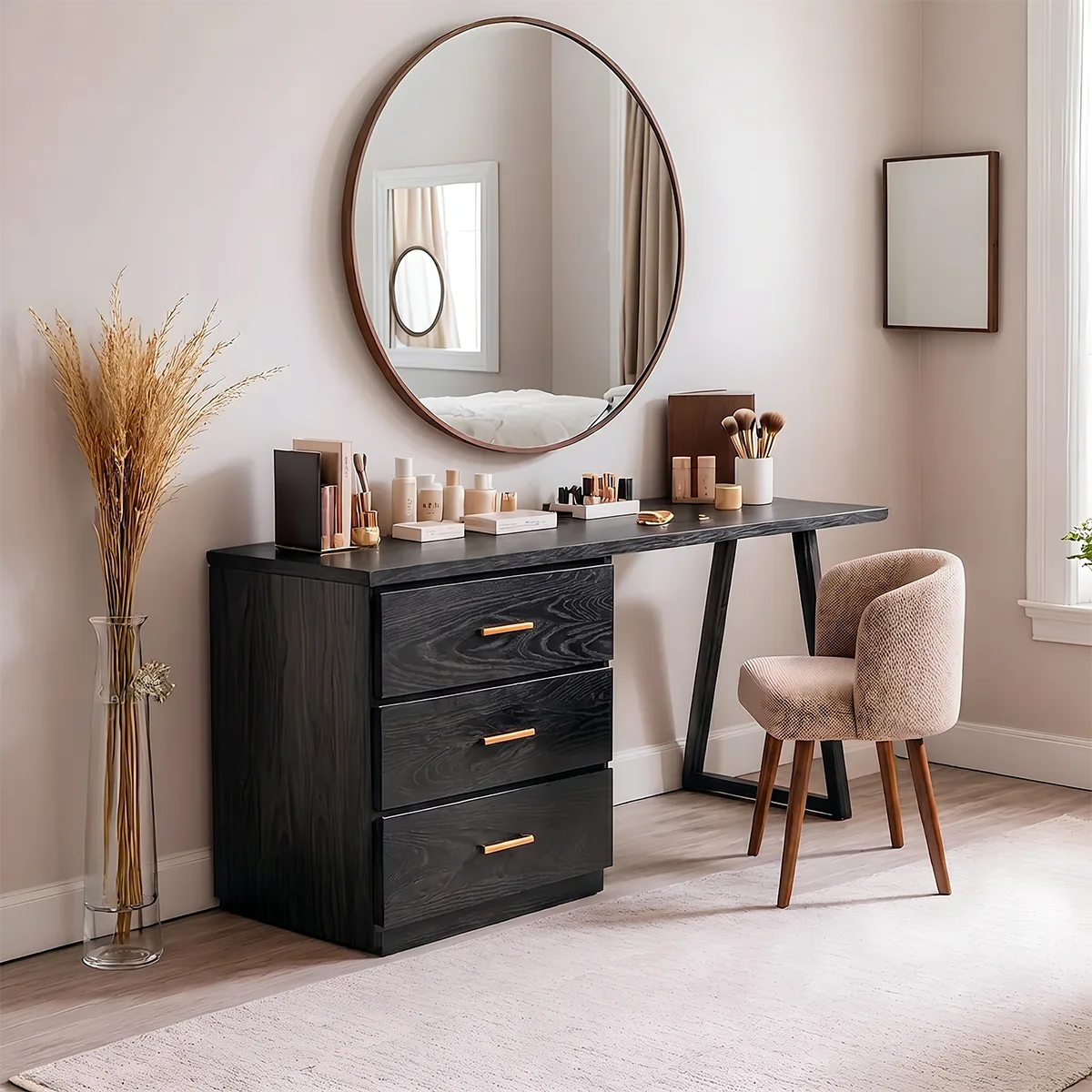 Modern Solid Wood Vanity Desk with Drawer Storage