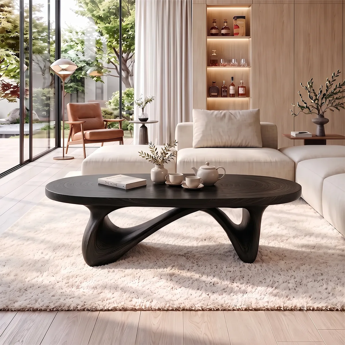 Sculptural Oval Coffee Table with Crossed Curved Base | Organic Modern Living Room Table TH003-8IJN2LW