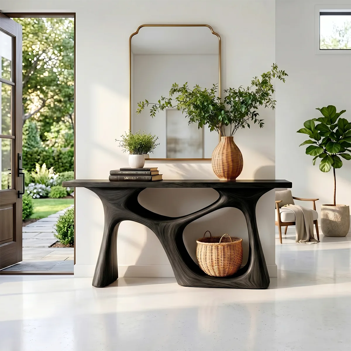 Handcrafted Solid Wood Console Table – Sculptural Foyer Decor