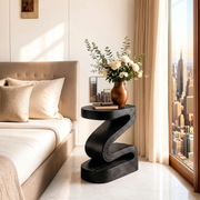 Modern Sculptural Wooden Nightstand with Open Shelf