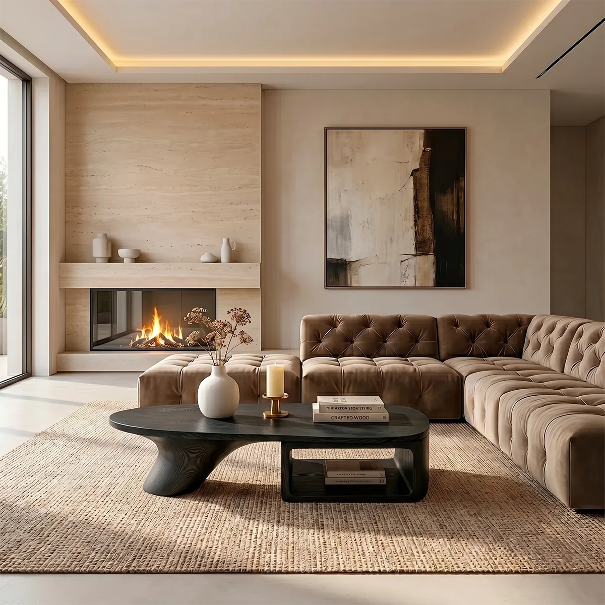 Modern Solid Wood Coffee Table with Storage Organic Design TH003-8690