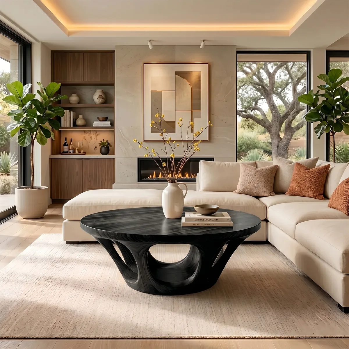 Round Solid Wood Coffee Table – Sculptural Organic Design TH003-1390