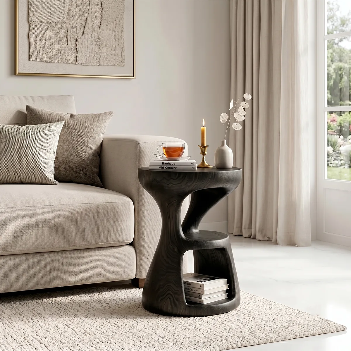 Sculptural Solid Wood Side Table | Modern End Table TH003-1645