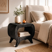 Solid Wood Nightstand with Open Shelf Storage