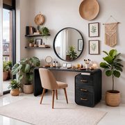 Curved Solid Wood Vanity Desk with Drawer Storage