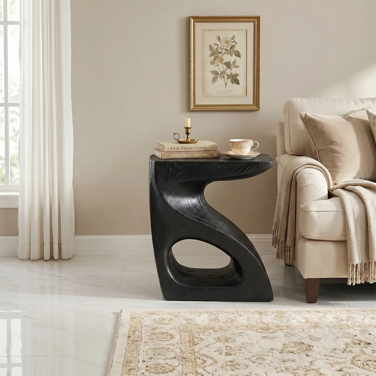 Handcrafted S-Shaped Solid Wood Side Table | Sculptural End Table TH003-2497