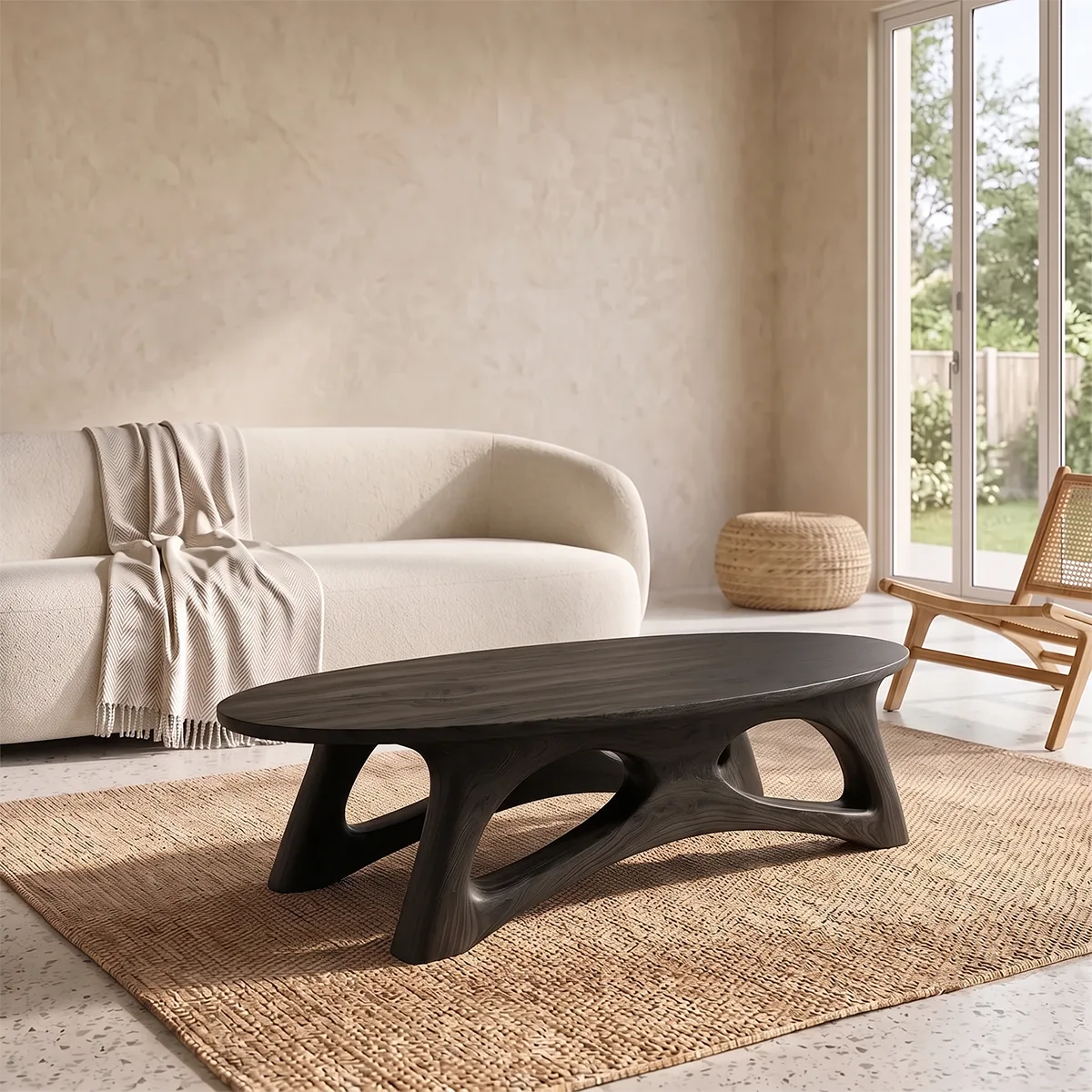 Sculptural Oval Coffee Table with Organic Open Frame Base | Modern Living Room Center Table TH003-6SVA6HR