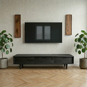 Solid Wood TV Stand with 3 Drawers and Low Mid-Century Profile