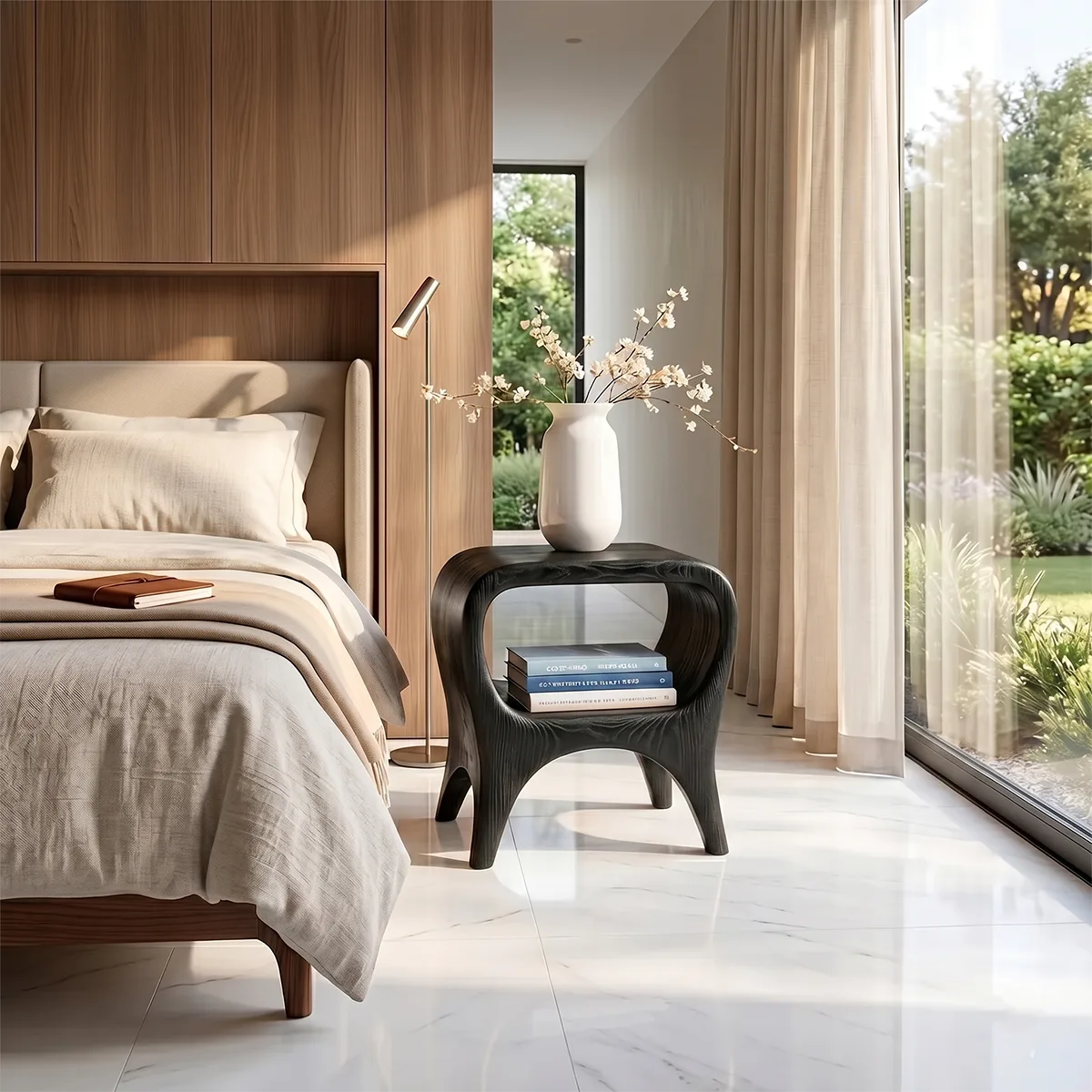Organic Modern Nightstand with Open Shelf | Sculptural Bedside Table TH003-7076