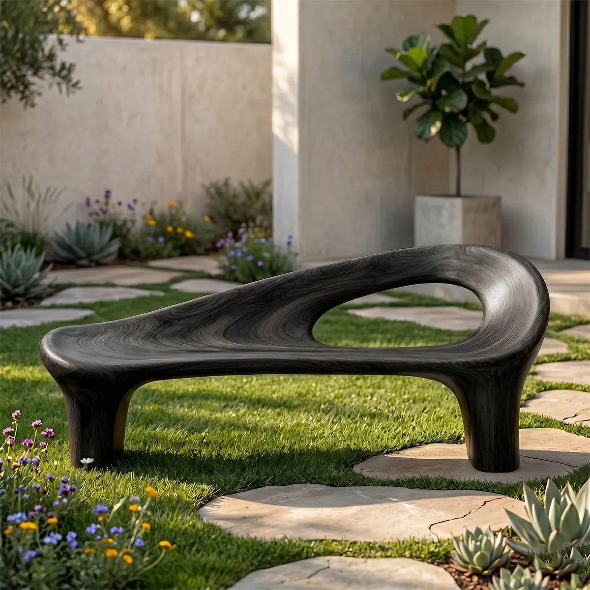 Contemporary Organic Outdoor Bench with Flowing Sculptural Form TH003-7210