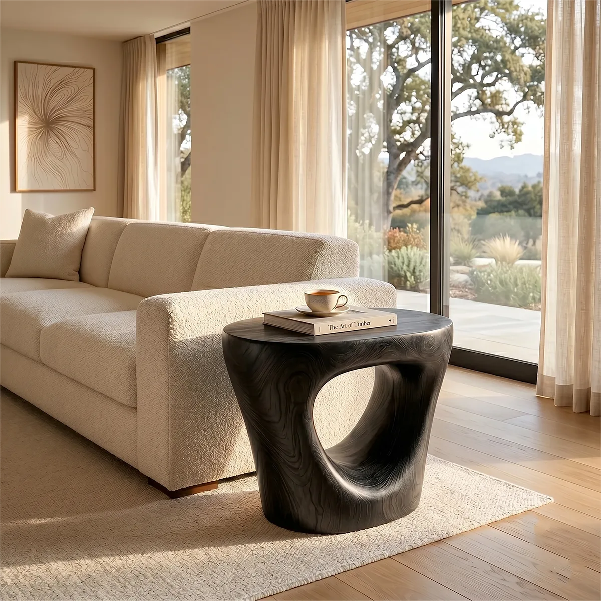 Organic Sculptural End Table, Modern Accent Table with Open-Cut Pedestal Design TH003-4376