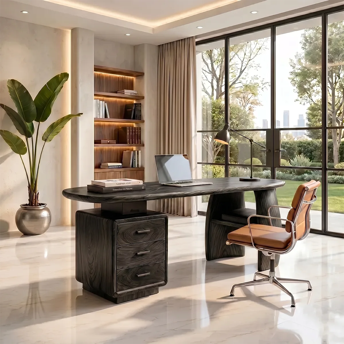 Organic Modern Executive Desk | Contemporary Office Desk with Storage TH003-6424