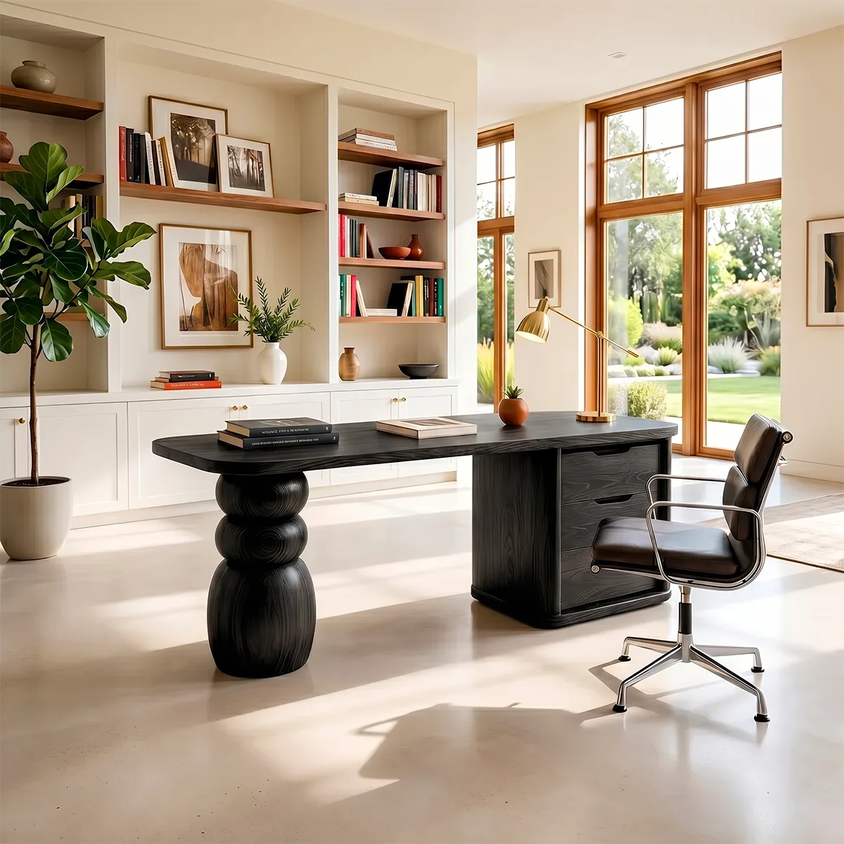 Organic Modern Executive Desk | Sculptural Office Desk with Storage TH003-5570