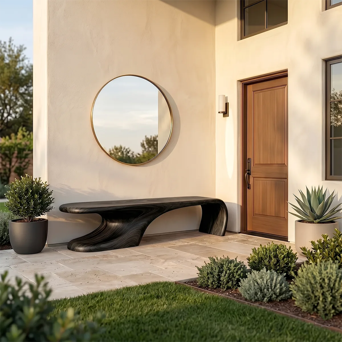 Organic Modern Sculptural Entryway Bench with Flowing Architectural Form TH003-8639