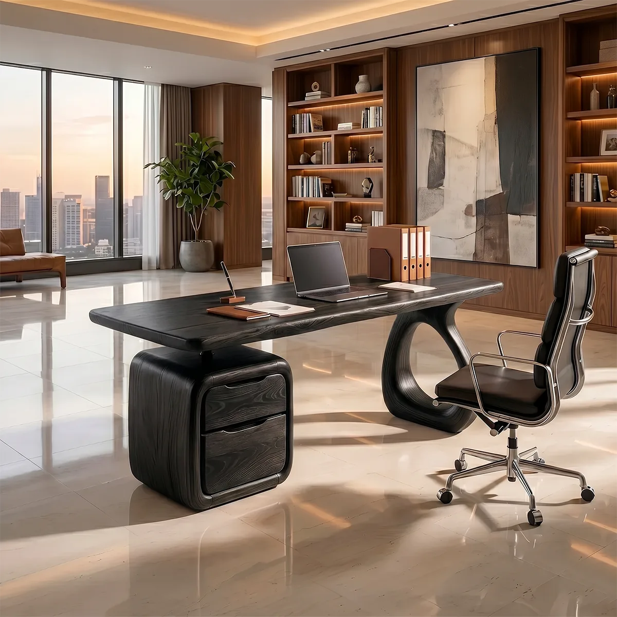 Solid Wood Executive Desk | Sculptural Rustic Office Desk with Drawers TH003-9935
