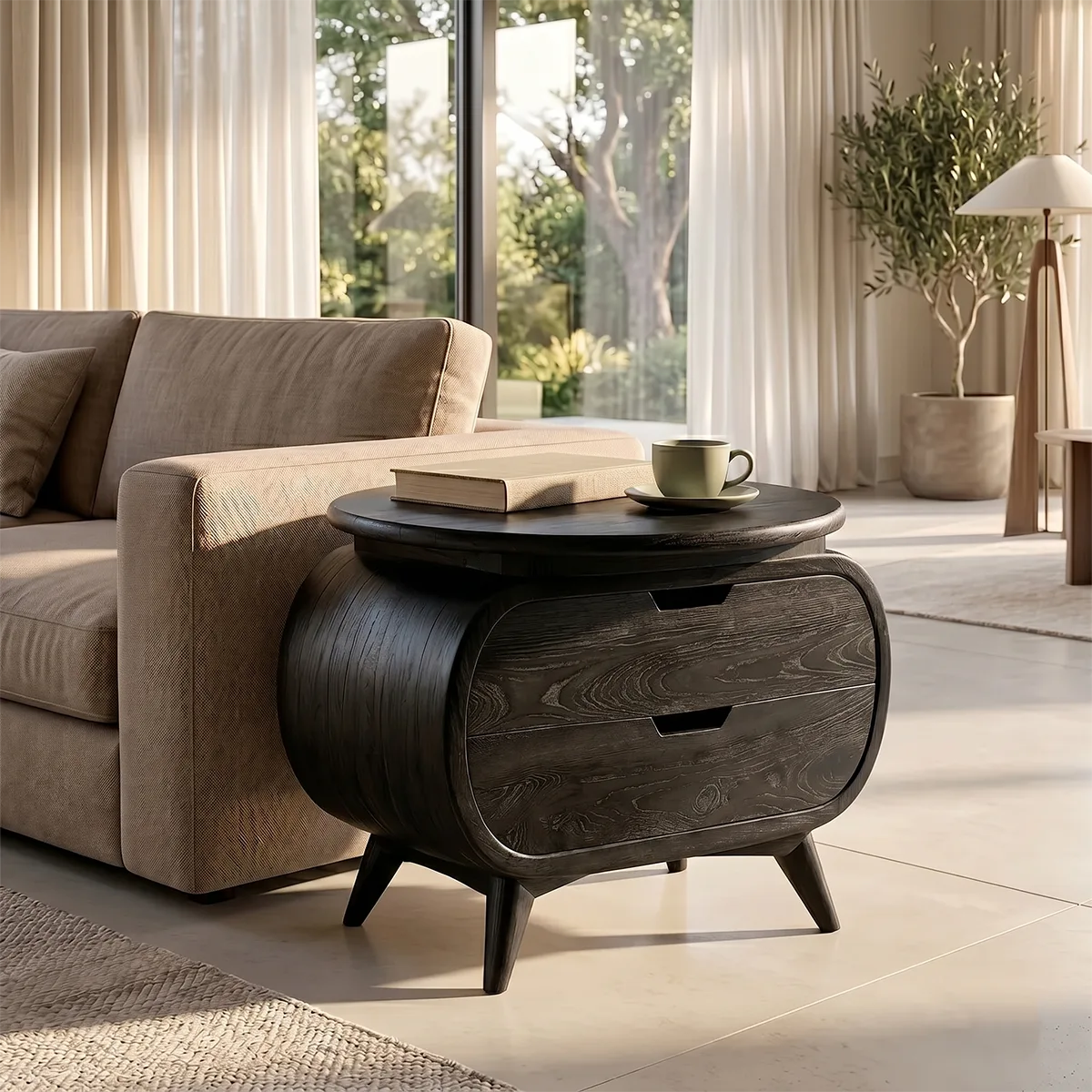 Rounded Modern End Table with Dual Drawer Storage TH003-9296