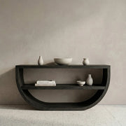 Modern Solid Wood Console Table with Curved Base and Open Shelf