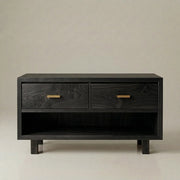 Handcrafted Natural Solid Wood Vanity Cabinet with Drawers and Open Shelf