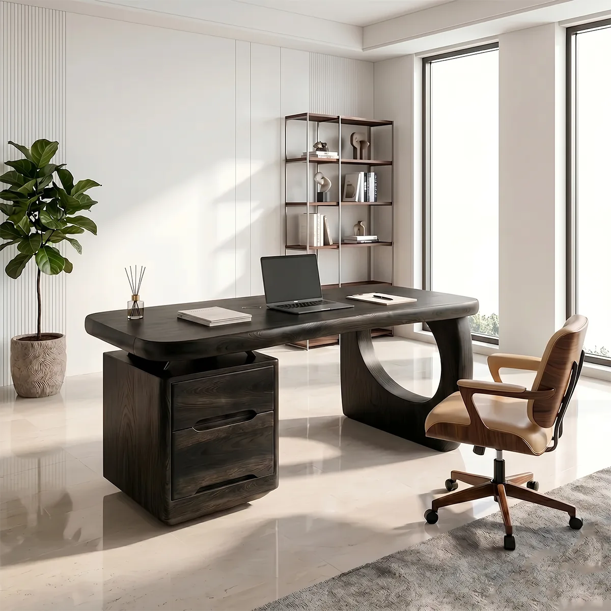 Luxury Executive Desk | Modern Sculptural Office Desk with Storage TH003-7959