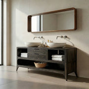 Handcrafted Natural Solid Wood Vanity Cabinet with Drawers and Open Shelves