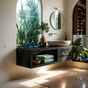 Natural Wood Floating Vanity Idea For Bathroom Upgrade