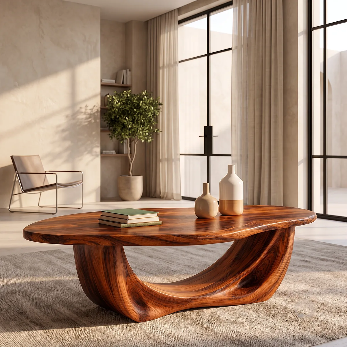 Sculptural Oval Coffee Table with Curved Loop Base | Organic Modern Living Room Center Table TT006-6OIS5KS