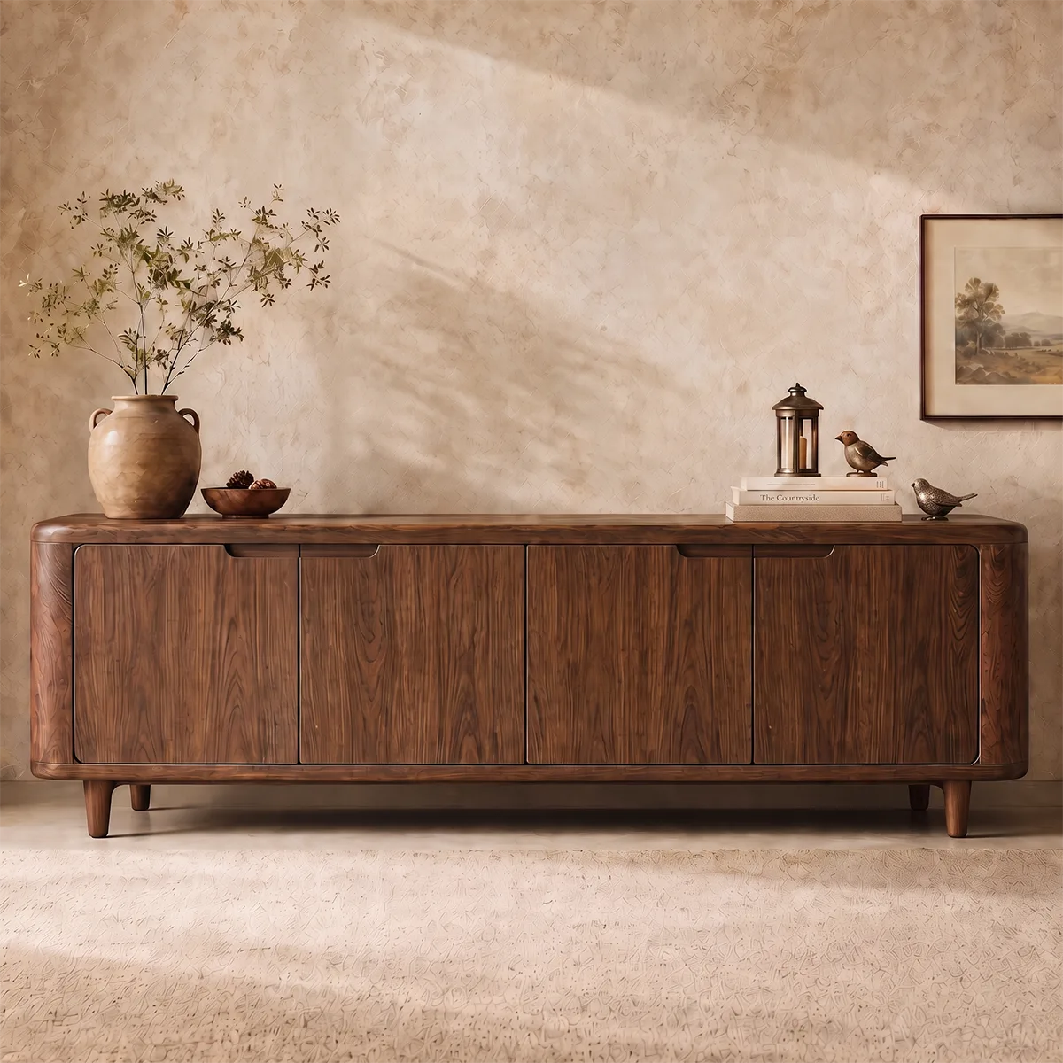 Rounded Wood TV Stand with 4 Doors | Modern Media Console HG021-9PZP1HK