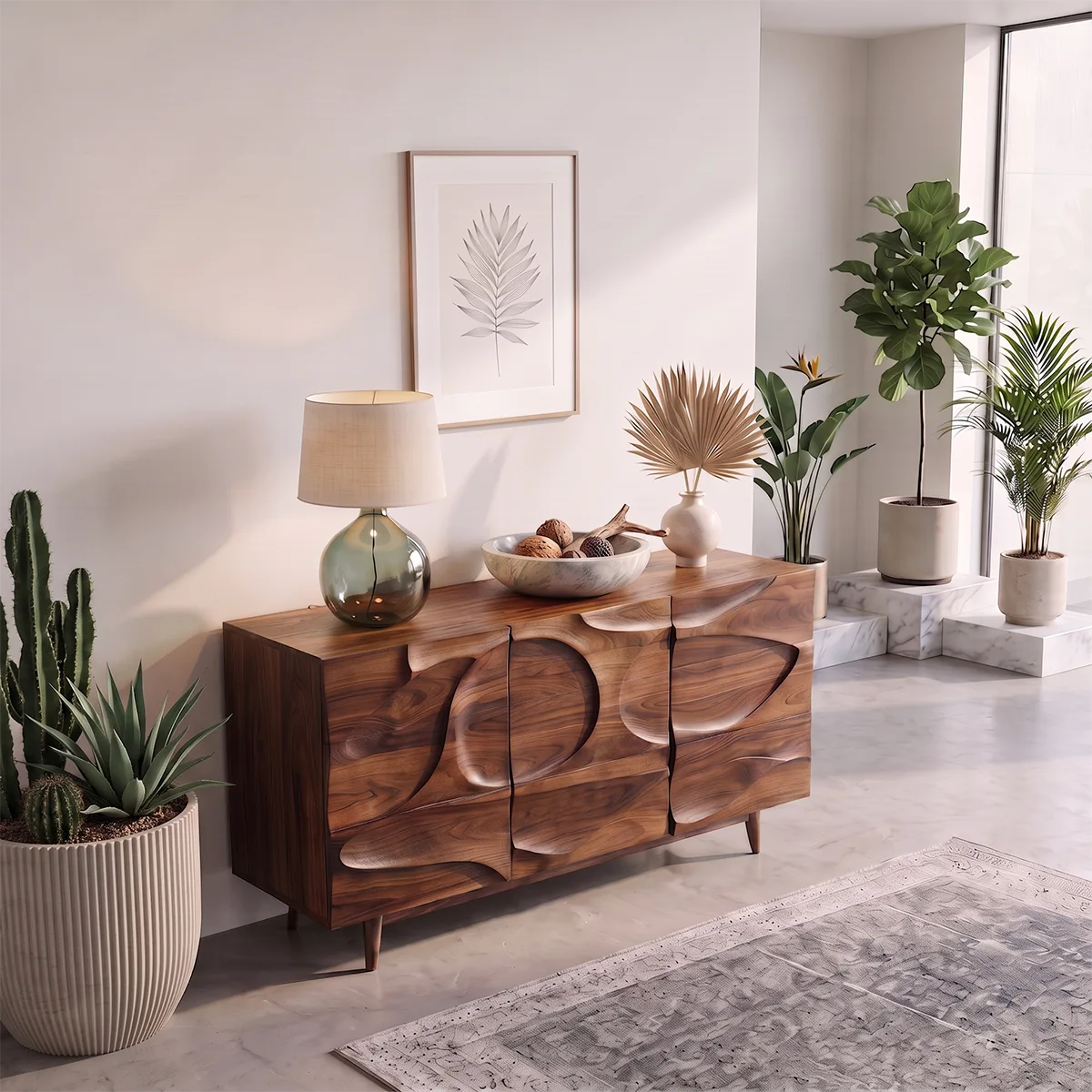 Modern Sideboard with Carved Organic Relief Front | Sculptural Storage Cabinet HG021-7RLA3HW