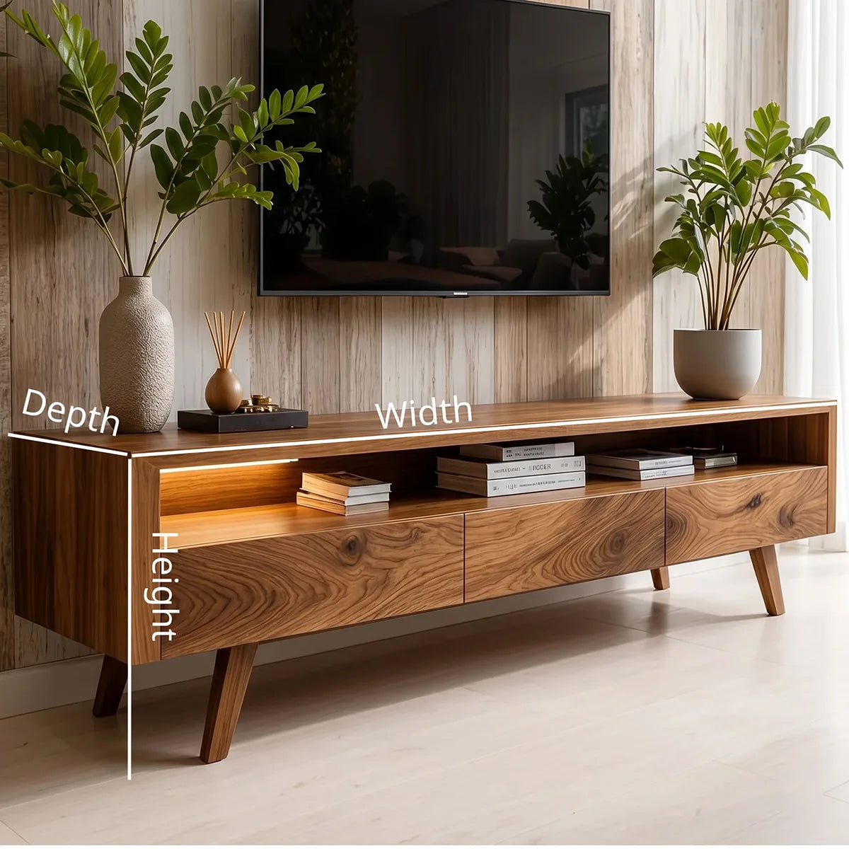 Modern TV Stand with Open Shelf and 3 Drawers