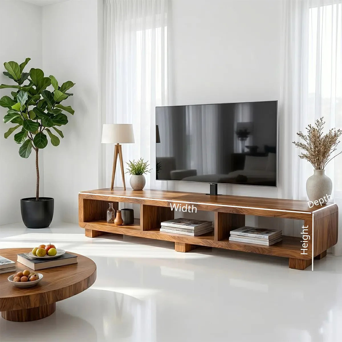 Modern Solid Wood Open Media Console TV Stand