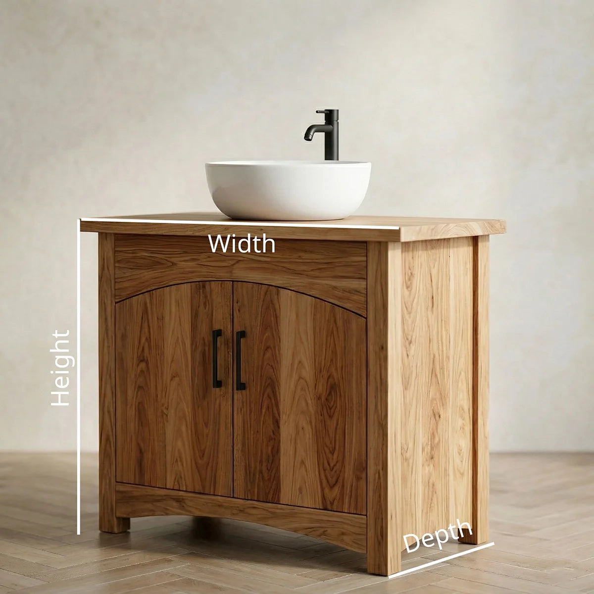 Modern Solid Wood Bathroom Vanity Cabinet with Curved Double Doors
