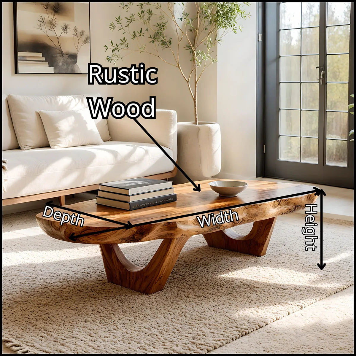 Organic Live Edge Coffee Table | Solid Wood Sculptural Center Table TT006-7965
