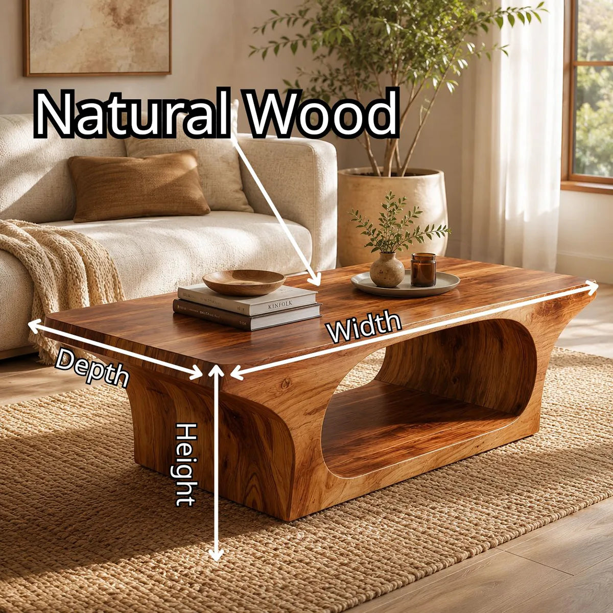 Modern Solid Wood Coffee Table with Sculptural Open Base TT006-6649