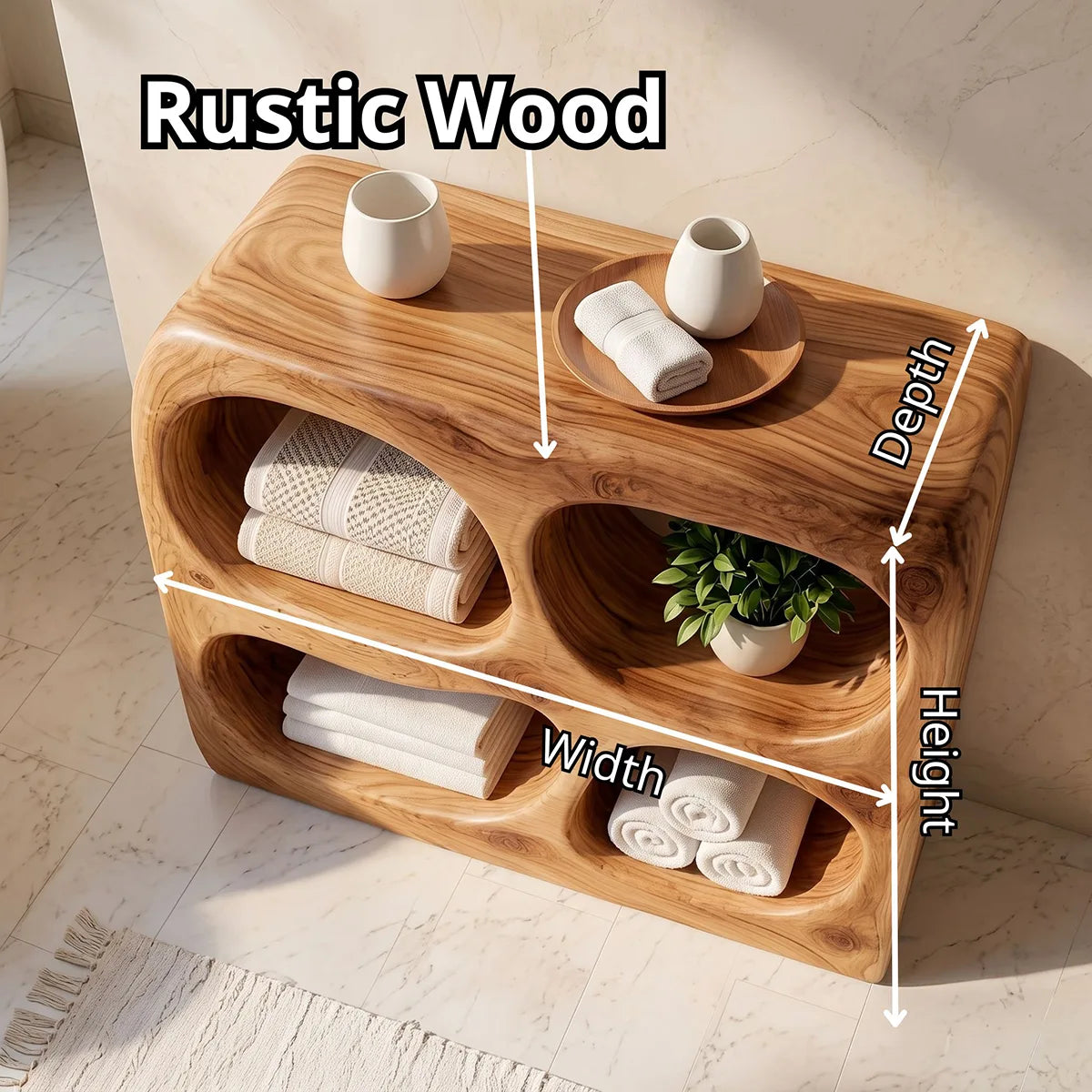 Sculptural Bathroom Storage Cabinet with 4 Rounded Open Shelves TT006-3KIL8IE