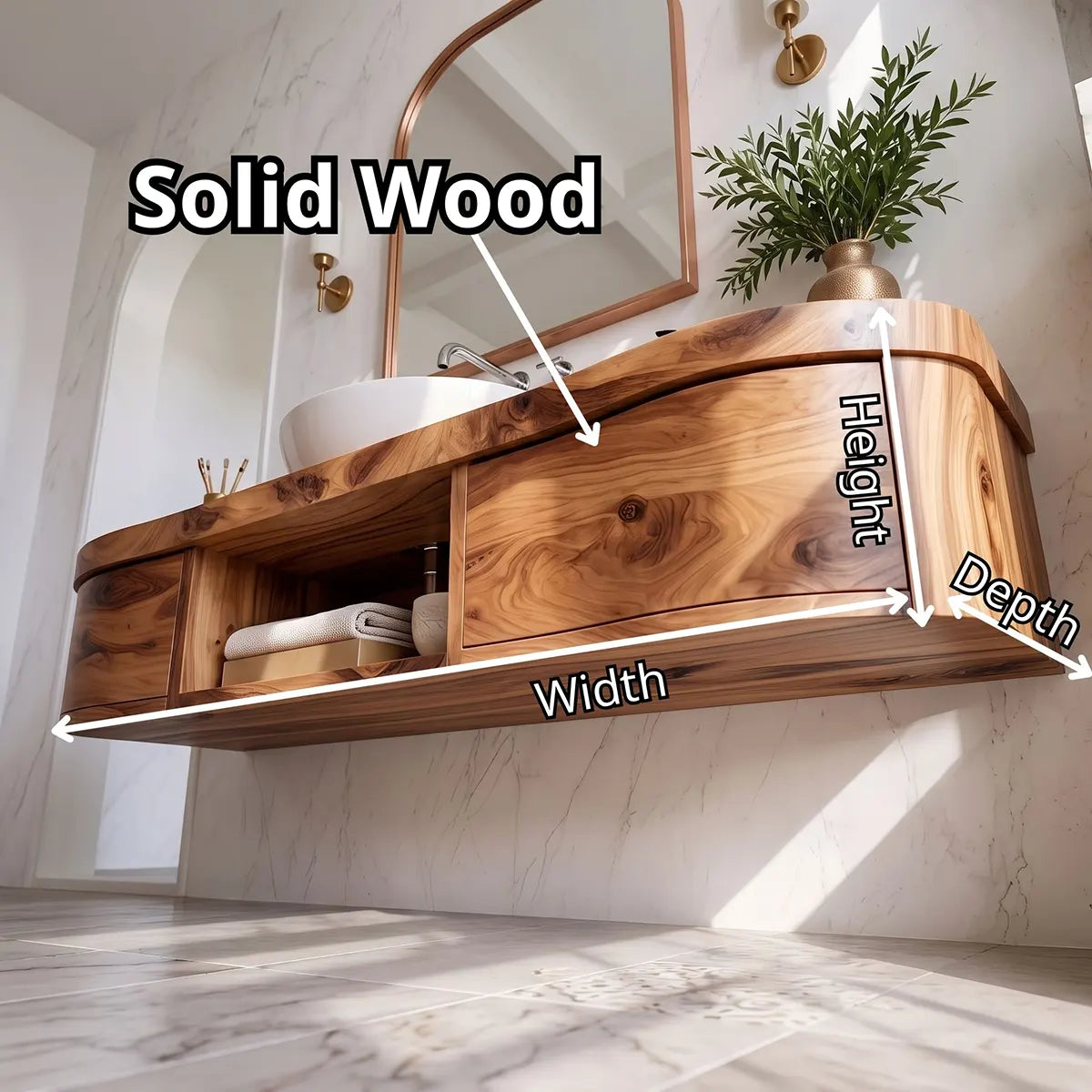Curved Floating Bathroom Vanity | Wall Mounted Vanity with Storage TT006-4ZGF3NU