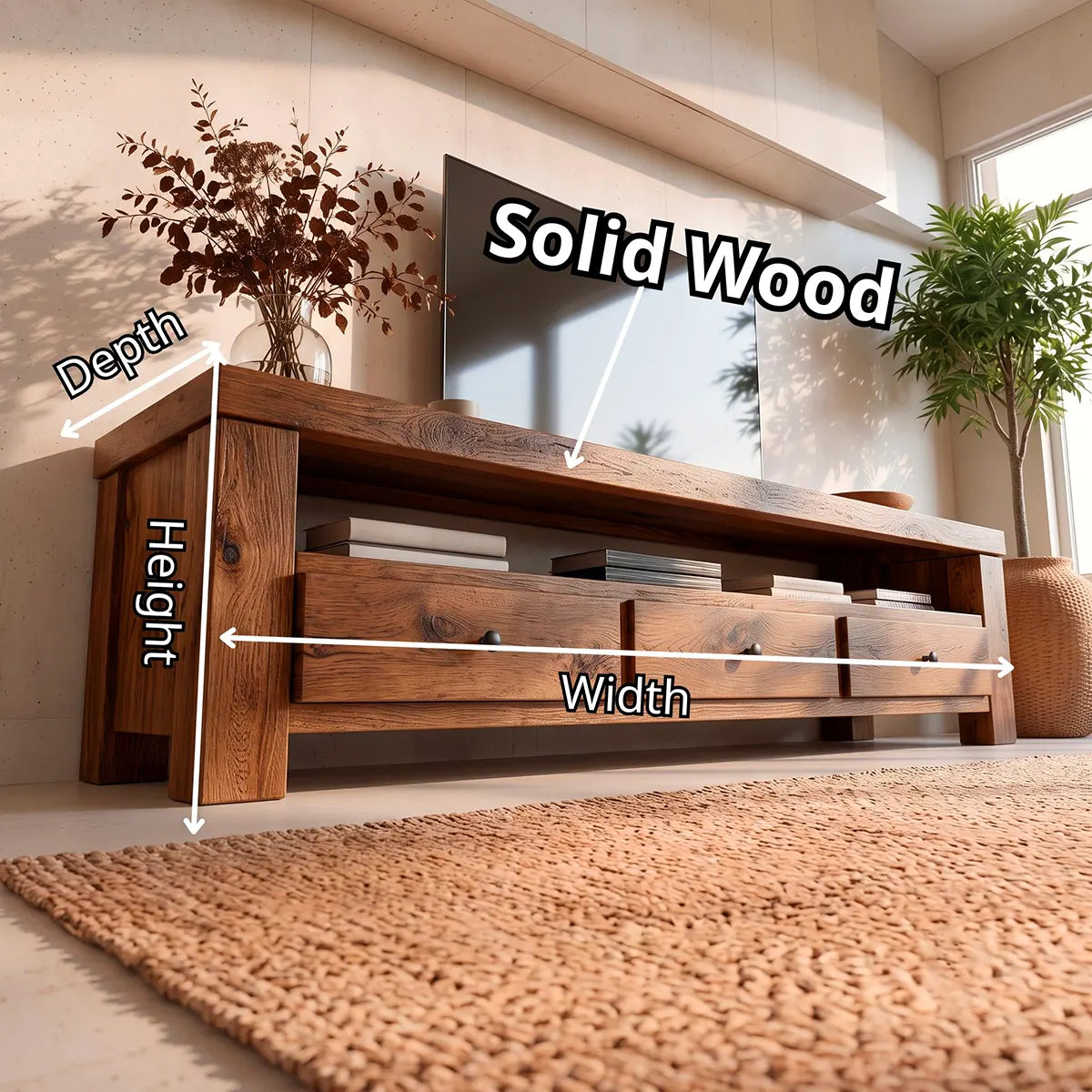 Modern TV Stand with 3 Drawers & Open Media Shelf | Rustic Wood Entertainment Console TT006-5YVS8FX
