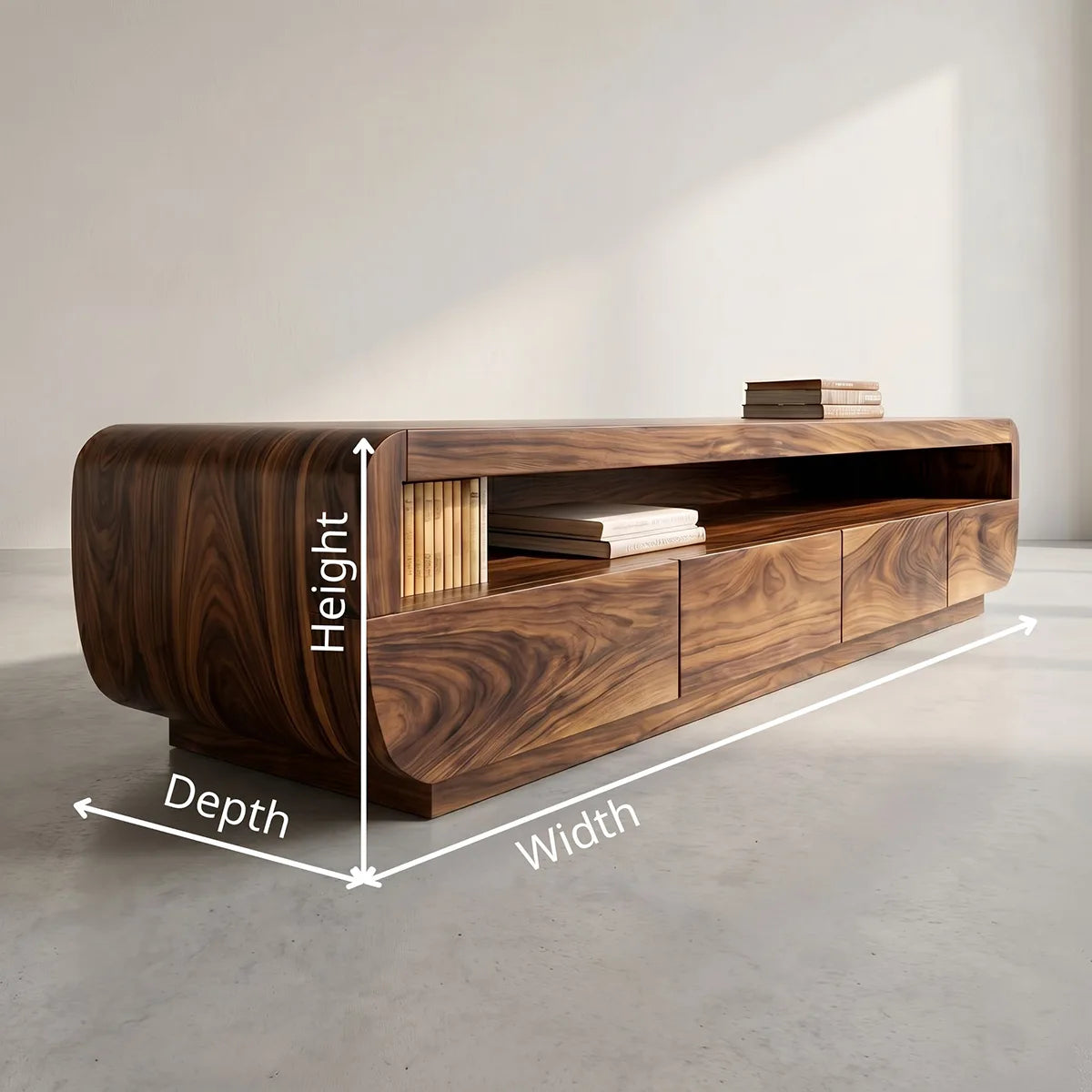 Modern Solid Wood Asymmetrical Rounded TV Stand
