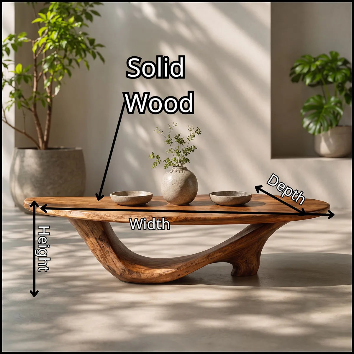 Organic Oval Coffee Table | Sculptural Solid Wood Low Profile Center Table TT006-4918