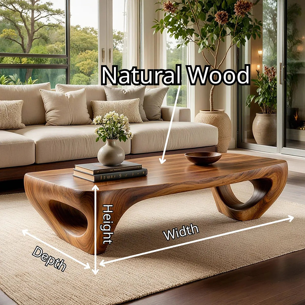 Handcrafted Solid Wood Coffee Table with Sculptural Ring Legs TT006-3444