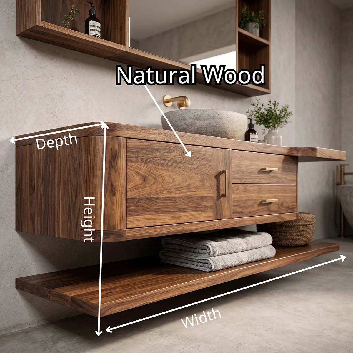 Floating Bathroom Vanity with Drawers & Lower Shelf | Modern Wall Mounted Vanity TT006-1NHY8EM