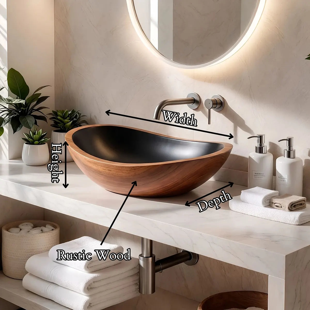Elongated Oval Vessel Sink | Sculptural Countertop Bathroom Basin TT006-5KMP9YY