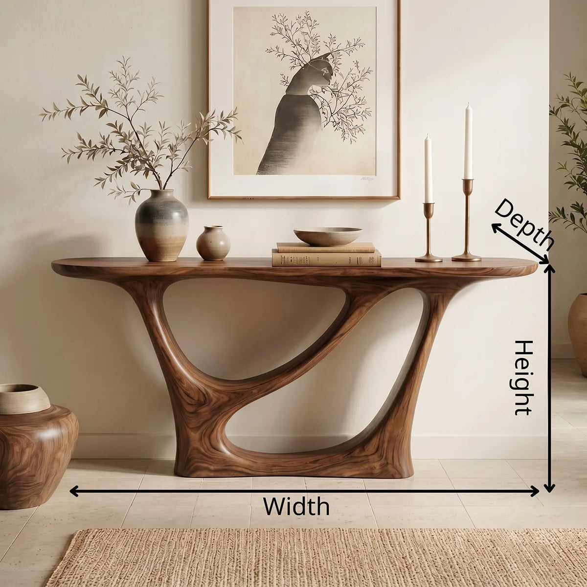 Modern Curved Solid Wood Console Table | Sculptural Entryway Furniture