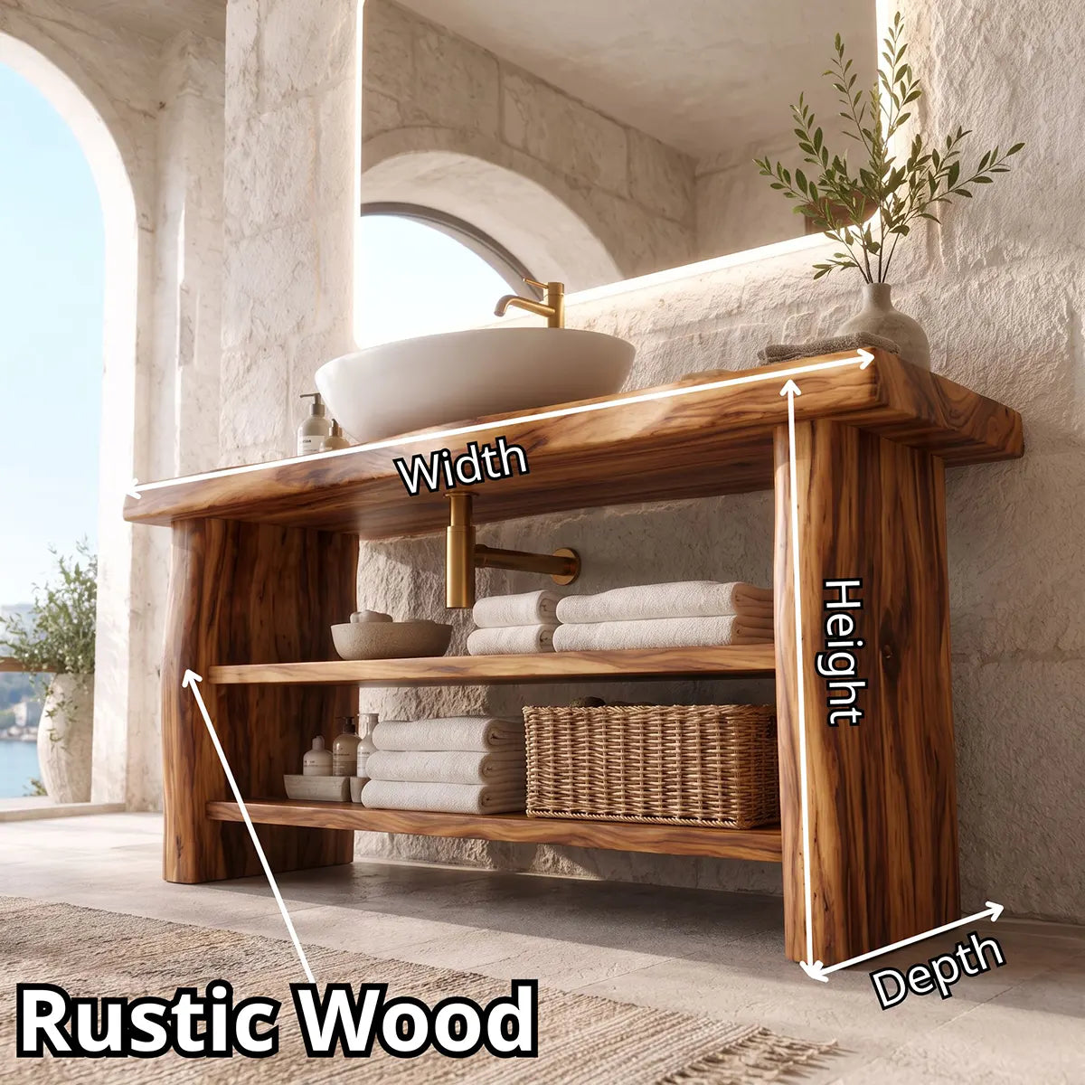 Freestanding Bathroom Vanity with Open Shelves | Modern Open Storage Vanity TT006-1IUI9XU